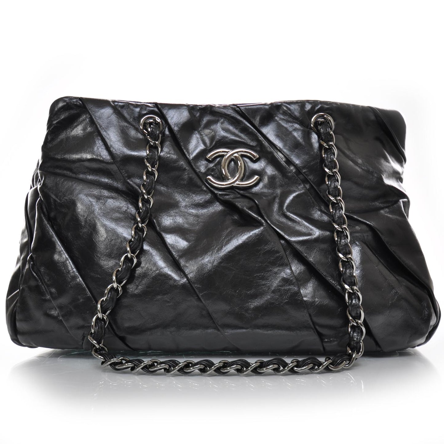 Leather Twisted Large Tote Black