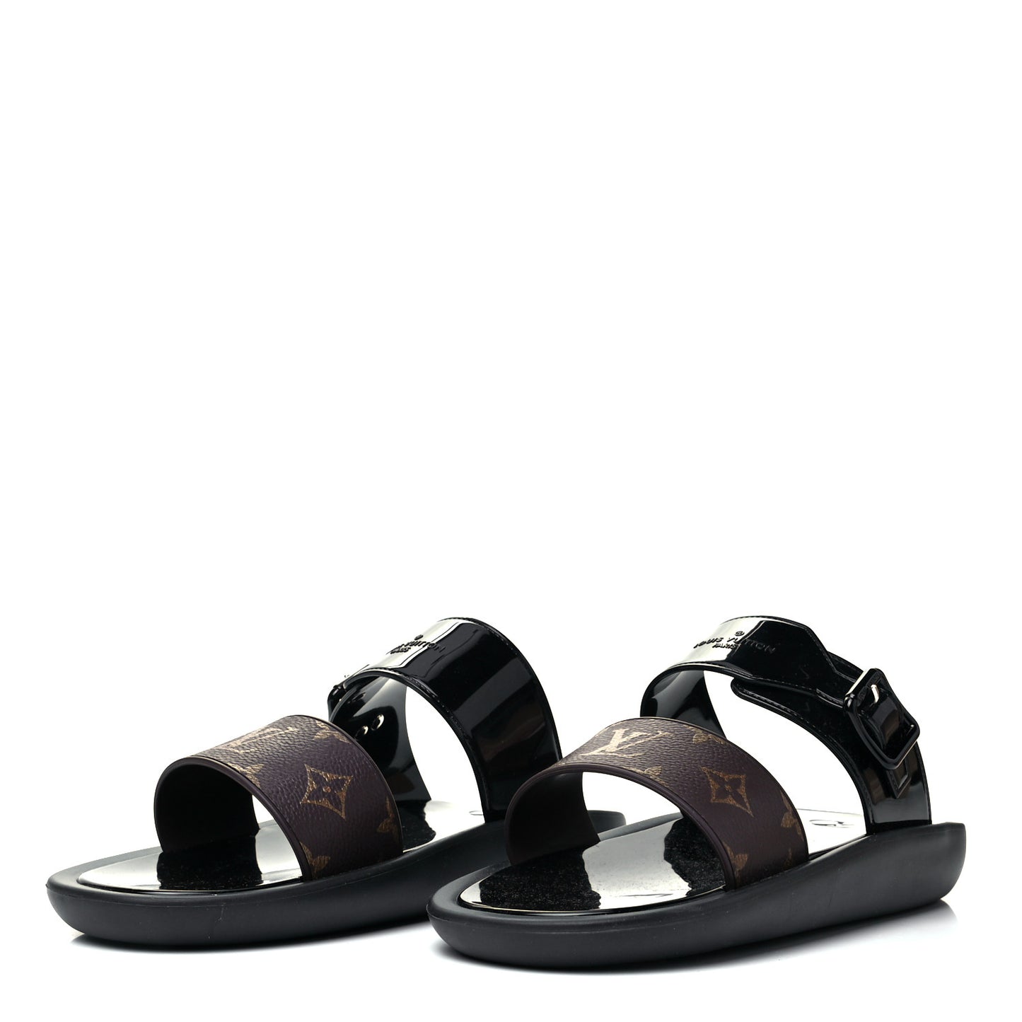 Monogram Sunbath Flat Mule Sandals 40 Black