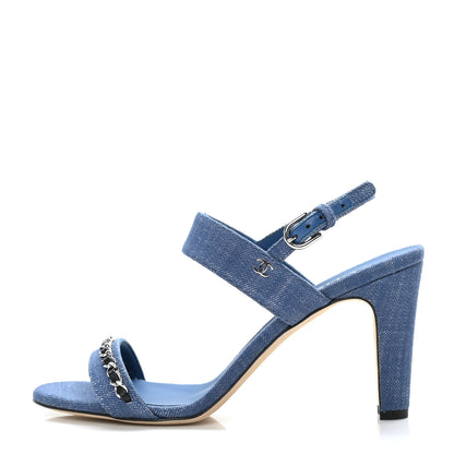 Chanel Denim Chain Sandals 39 Blue 1 of 9