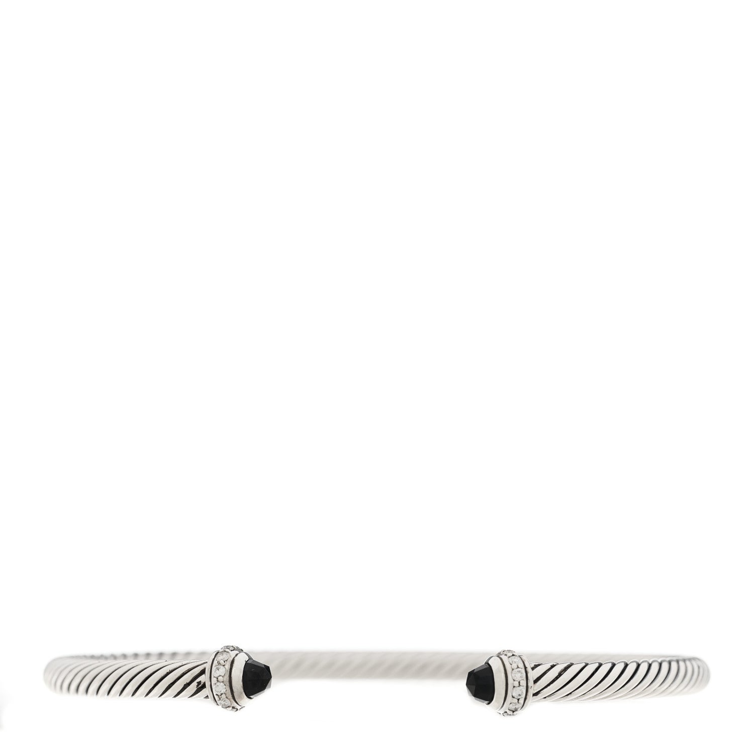 David Yurman Sterling Silver Diamond Black Onyx 4mm Cable Classics Bracelet 1 of 4