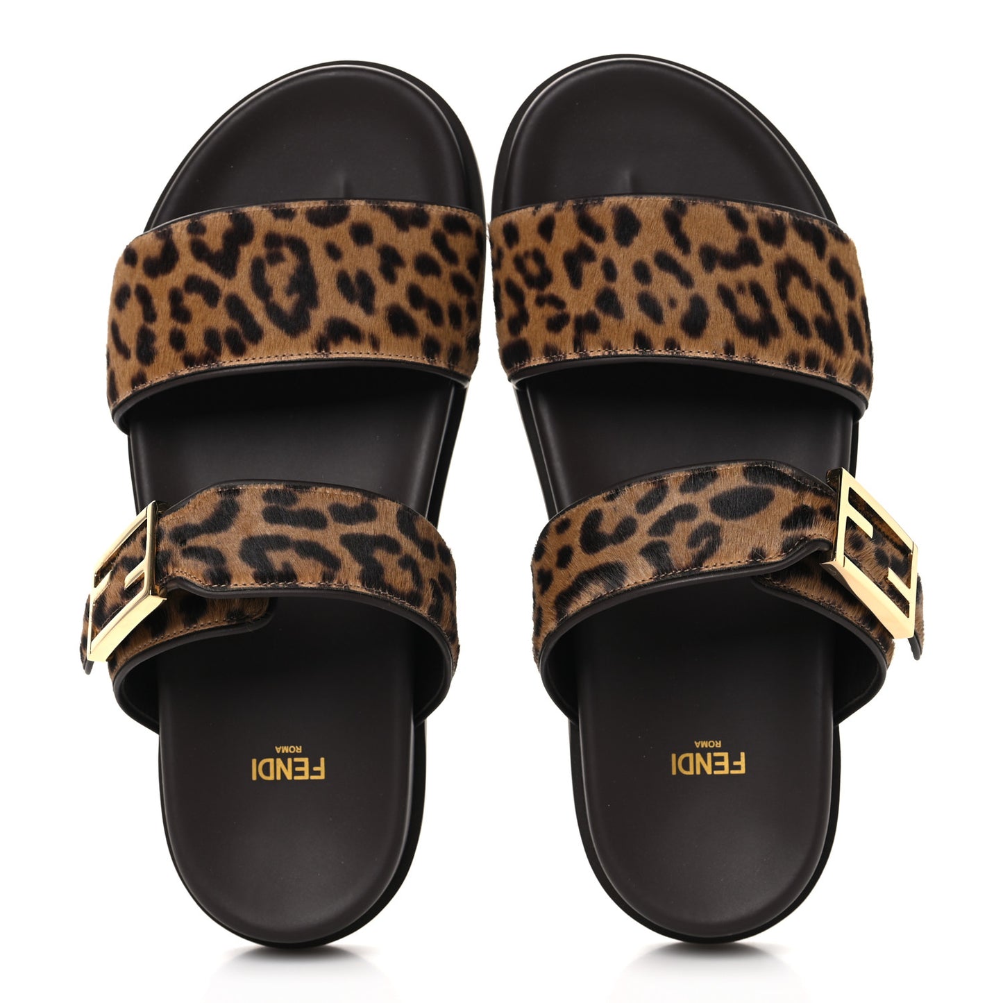 Calf Hair Leopard FF Fendi Feel Sandals 36.5 Brown