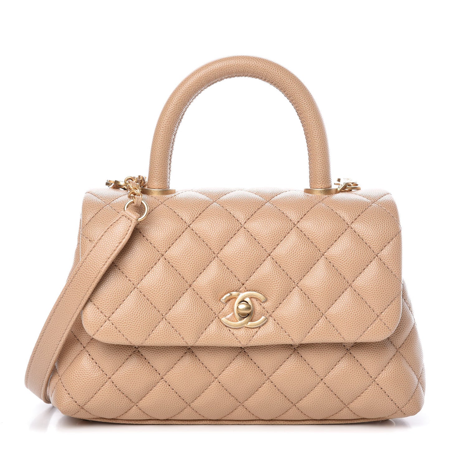 Caviar Quilted Mini Coco Handle Flap Beige