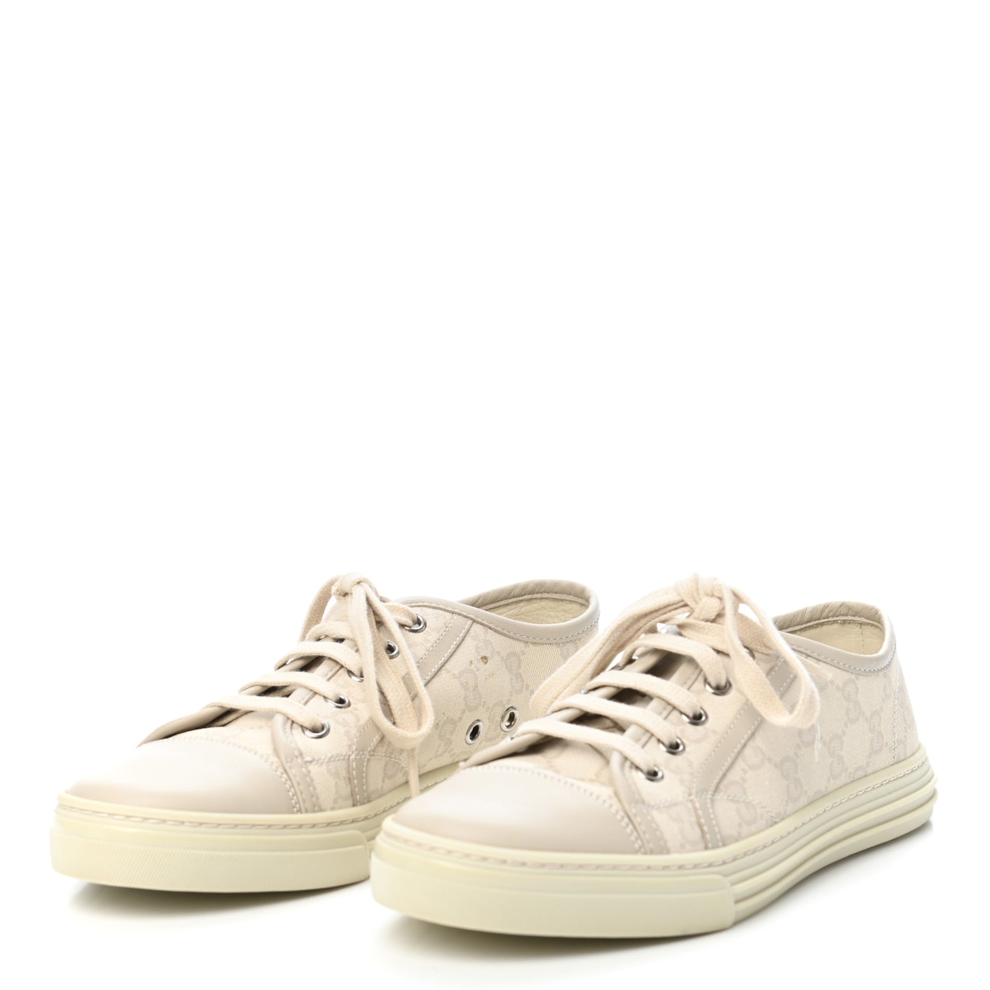 Washed Cotton GG Monogram Calfskin Womens Low Top Sneakers 36.5 White Mystic White Great White