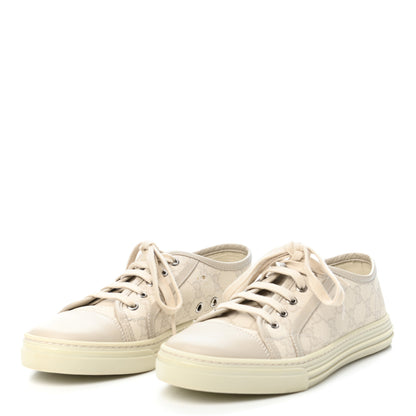 Gucci Washed Cotton GG Monogram Calfskin Womens Low Top Sneakers 36.5 White Mystic White Great White 3 of 10