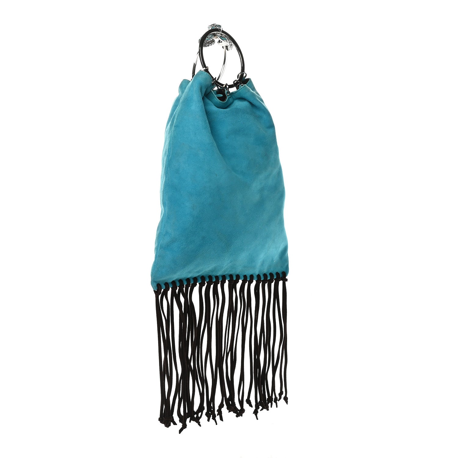 Valentino Garavani Suede Fringe Crystal Snake Ring Evening Bag Turquoise 3 of 9