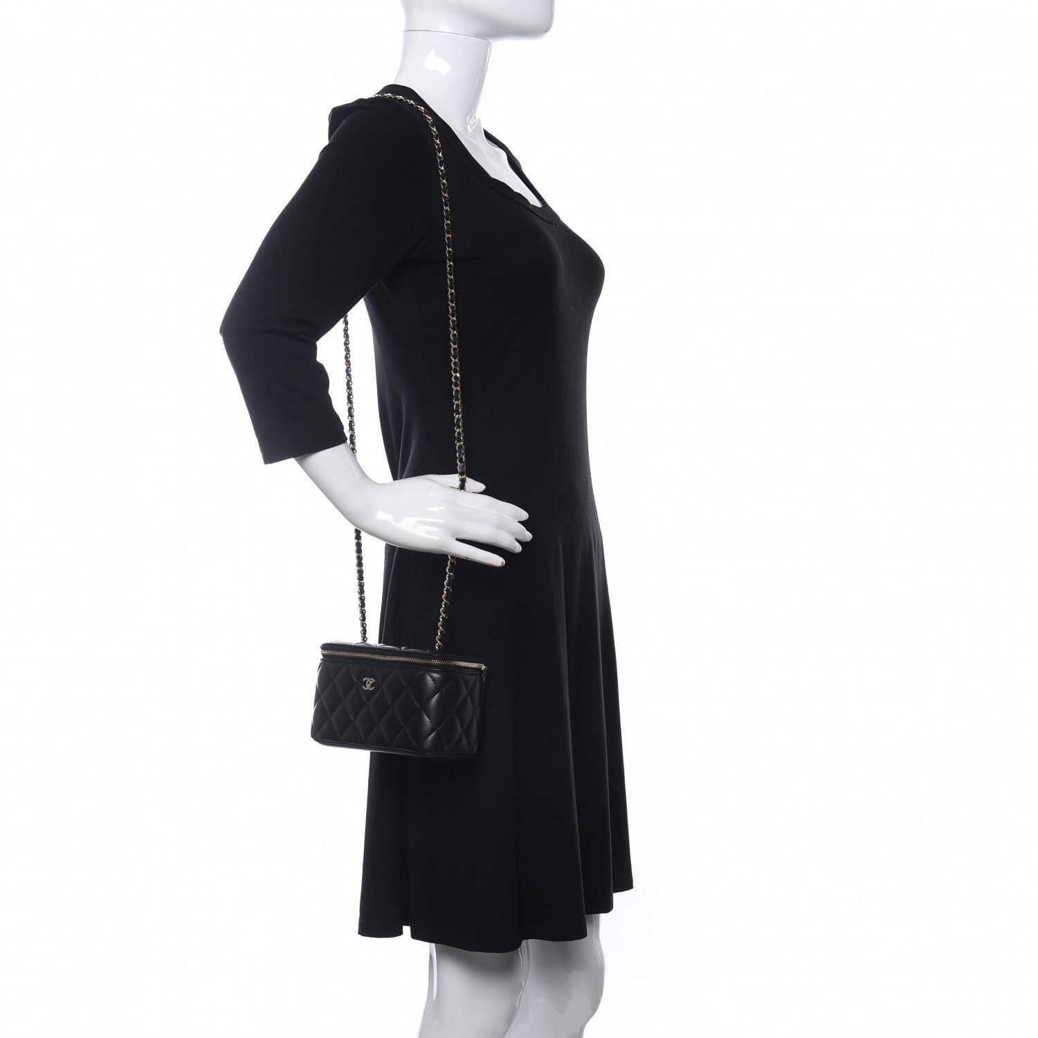 Chanel Lambskin Quilted Small Vanity Case With Chain Black 2 of 11