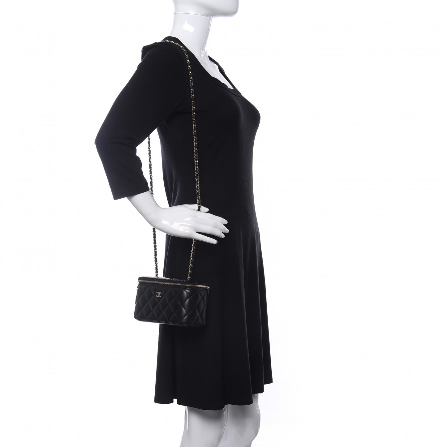 Lambskin Quilted Small Vanity Case With Chain Black