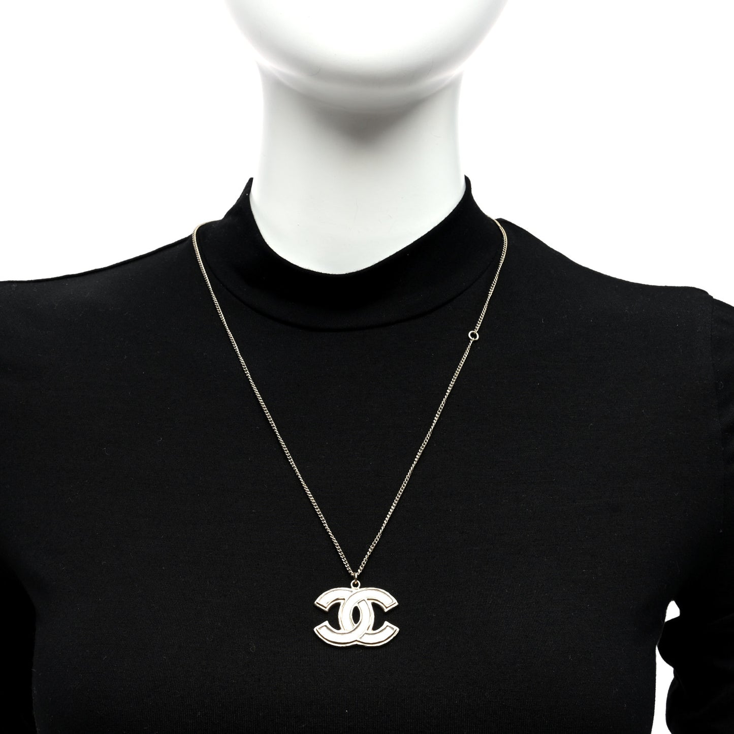 Enamel CC Pendant Necklace Gold Silver