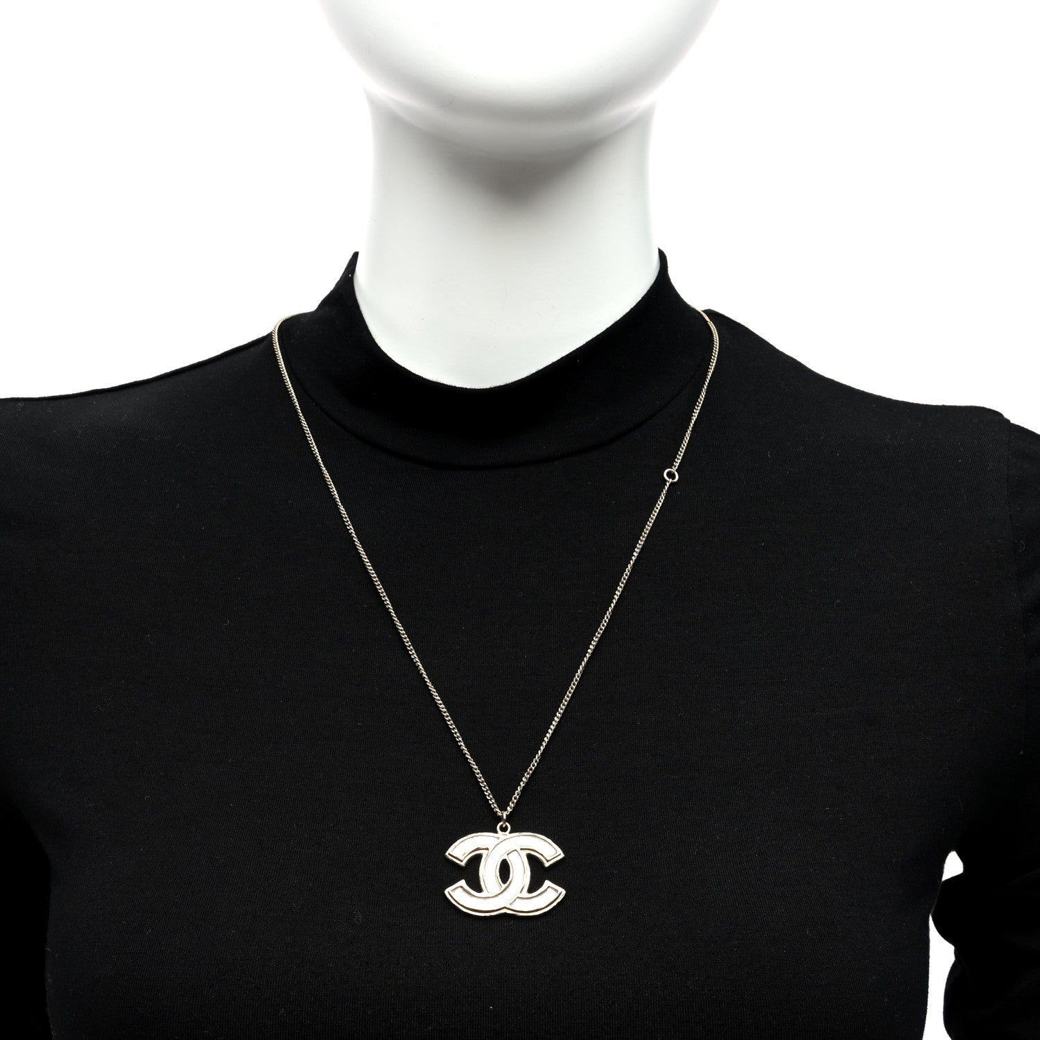Chanel Enamel CC Pendant Necklace Gold Silver 2 of 4