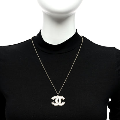 Chanel Enamel CC Pendant Necklace Gold Silver 2 of 4