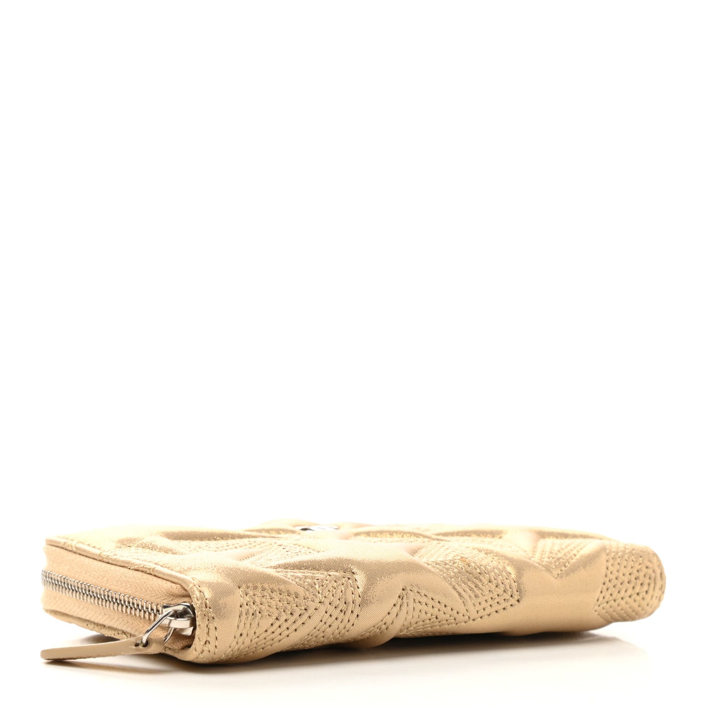 Metallic Lambskin Star Embossed Medium Zip Around Wallet Gold