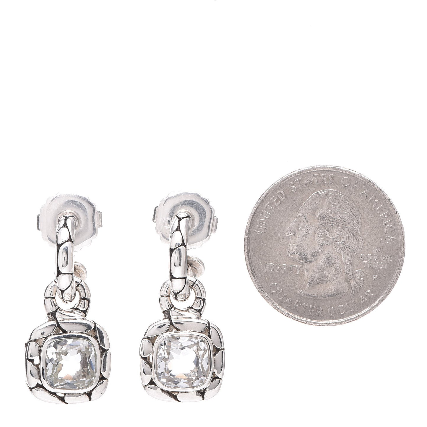 Sterling Silver White Topaz Kali Square Drop Earrings