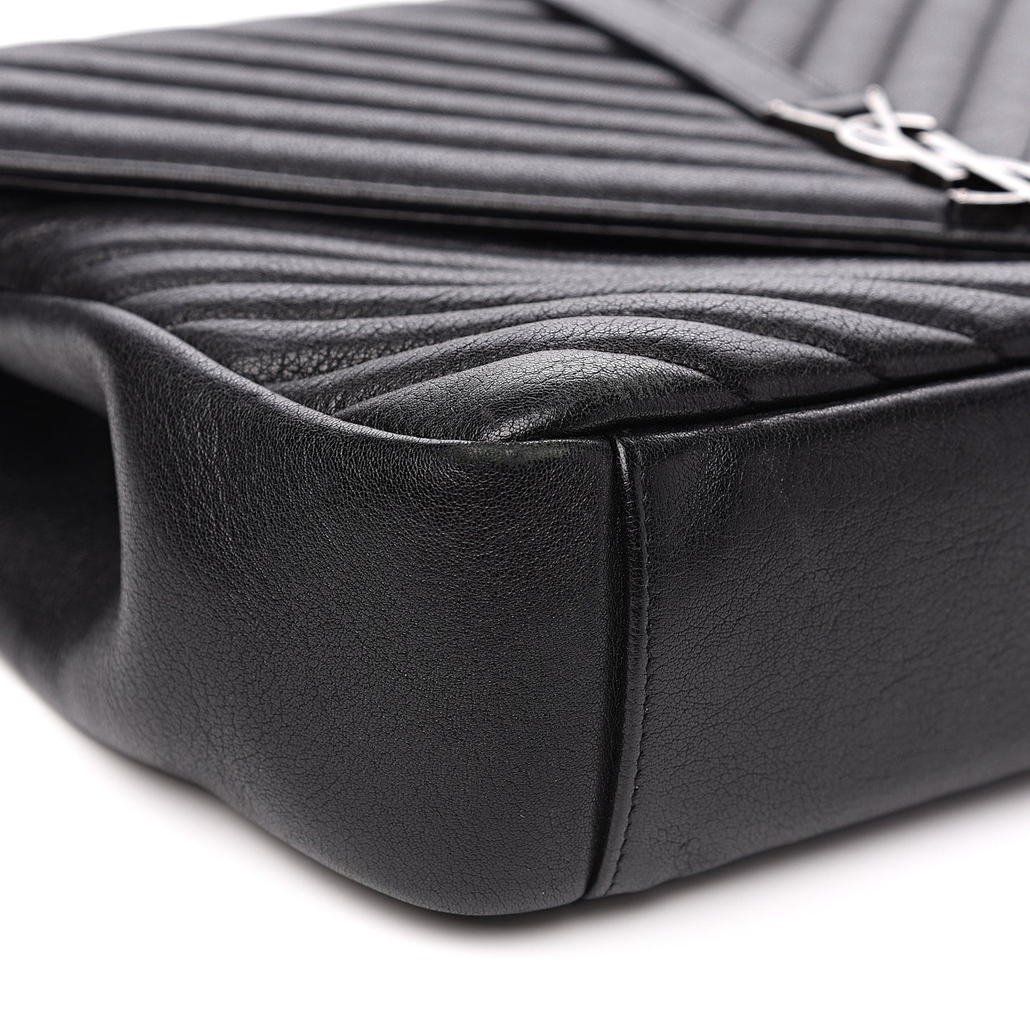 Sheepskin Matelasse Chevron Monogram Large College Satchel Black
