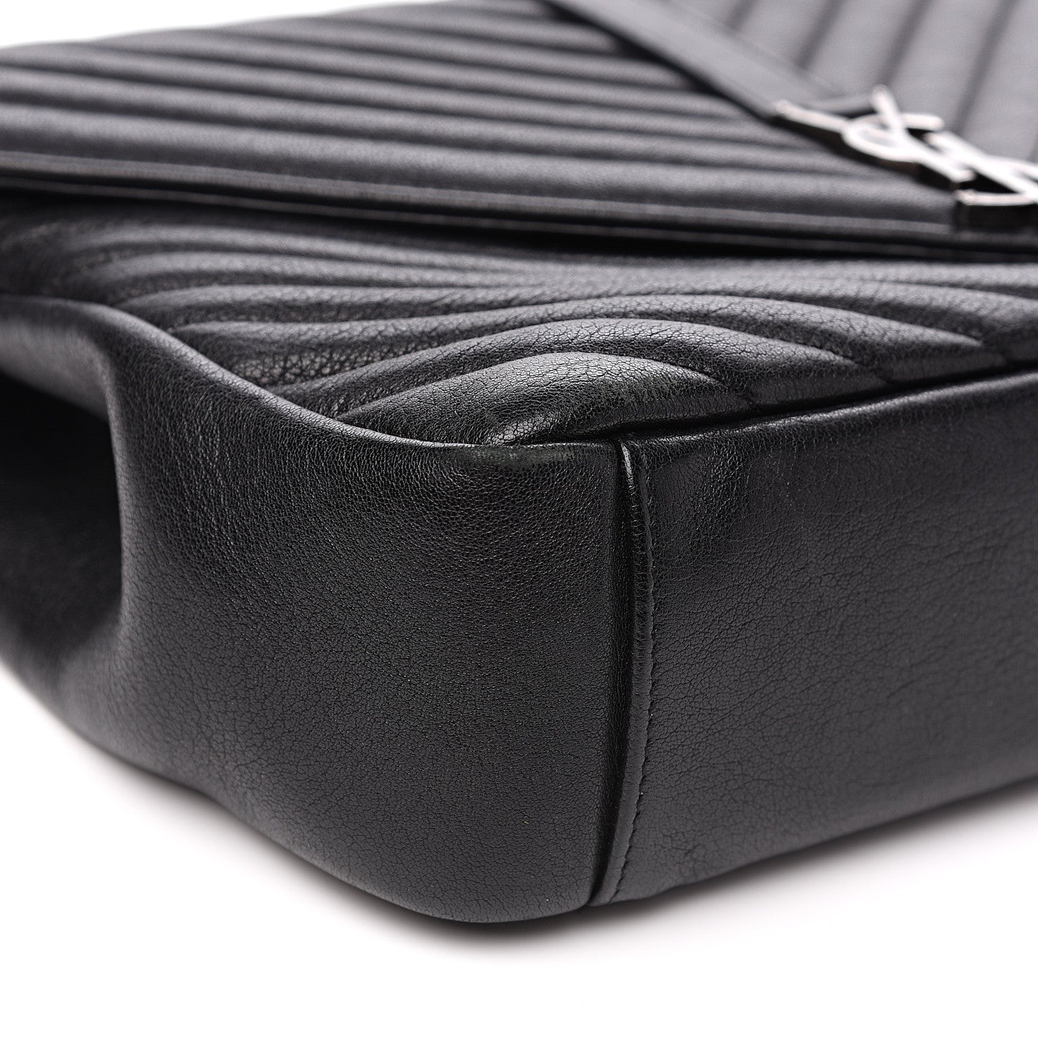 Saint Laurent Sheepskin Matelasse Chevron Monogram Large College Satchel Black 6 of 14
