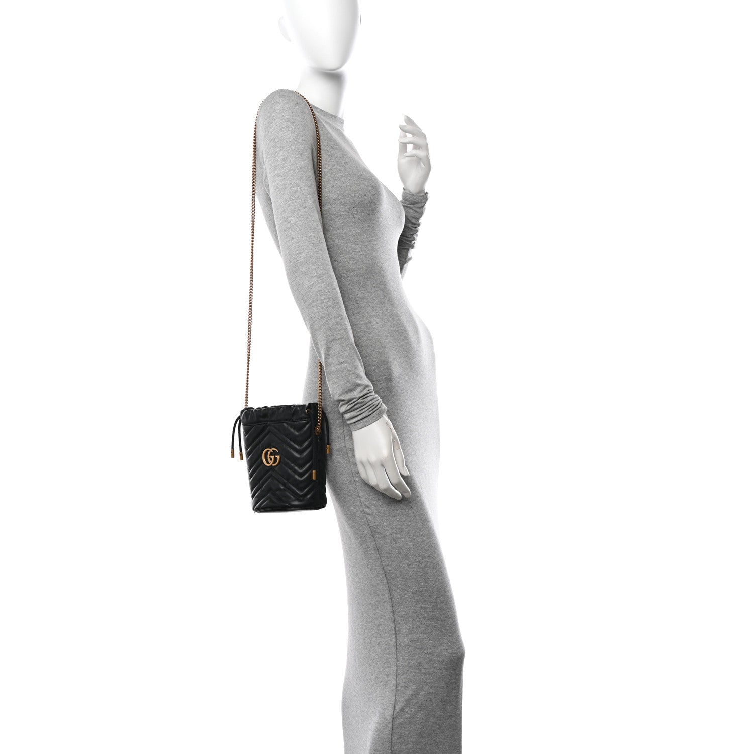 Gucci Calfskin Matelasse Mini GG Marmont 2.0 Bucket Bag Black 2 of 10