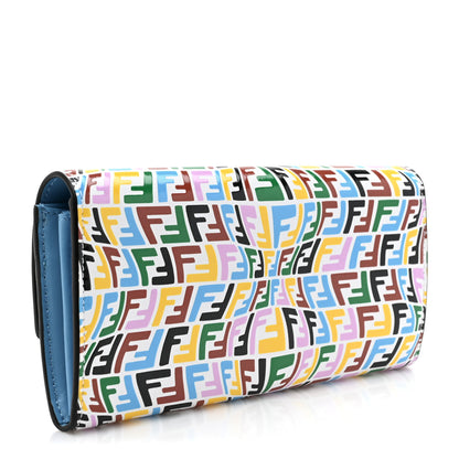Fendi X SARAH COLEMAN Vitello Liberty Ceylon Micro FF Fish Eye Embossed Continental Envelope Wallet Multicolor Cyber Blue 3 of 8