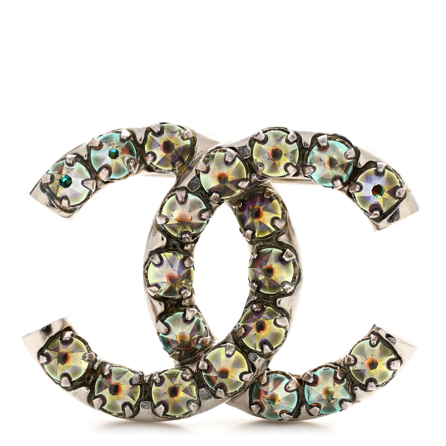 Crystal CC Brooch Iridescent Silver