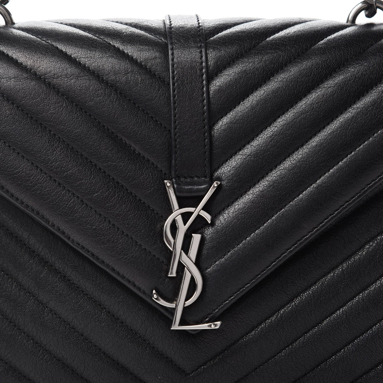 Saint Laurent Sheepskin Matelasse Chevron Monogram Medium College Bag Black 12 of 13