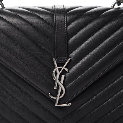 Saint Laurent Sheepskin Matelasse Chevron Monogram Medium College Bag Black 12 of 13