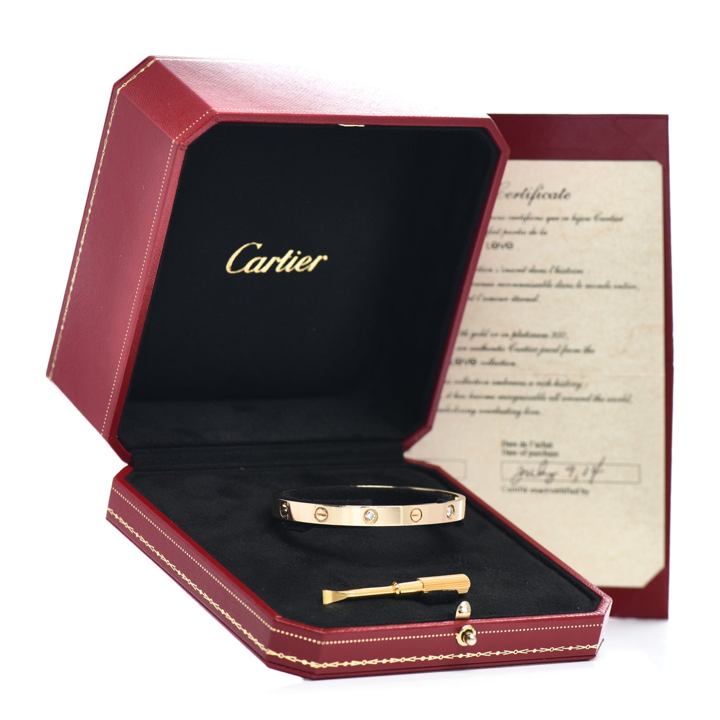 18K Yellow Gold 4 Diamond LOVE Bracelet 17