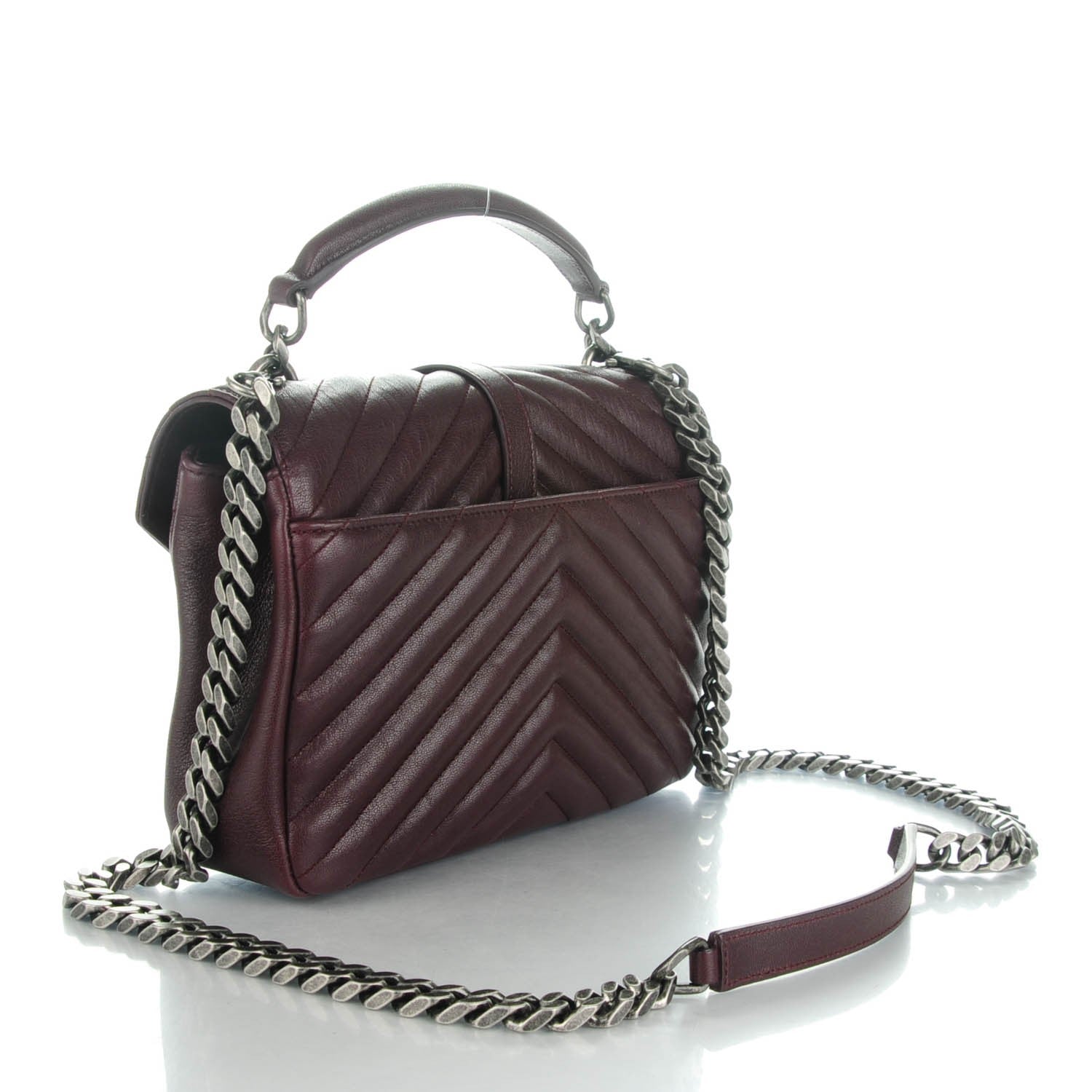 Saint Laurent Sheepskin Matelasse Chevron Monogram Medium College Bag Amaranto 3 of 7