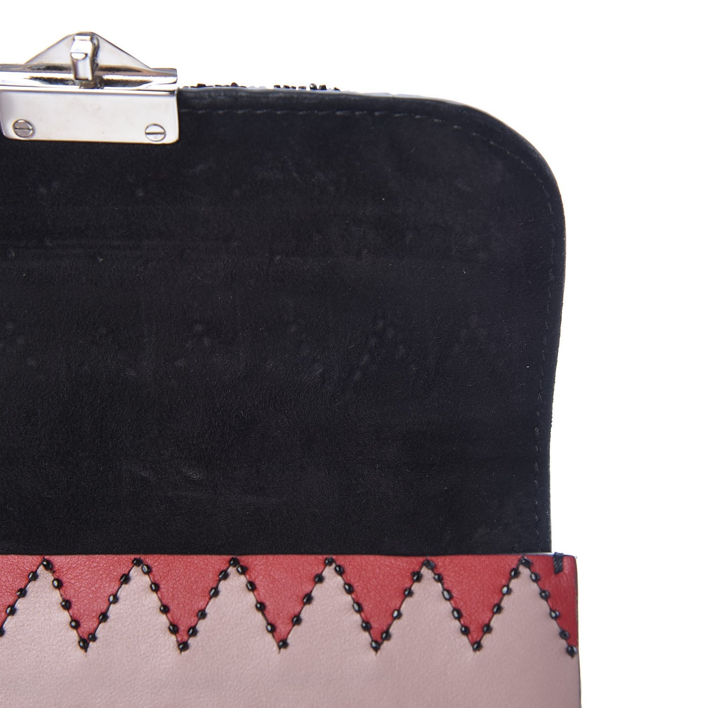 Vitello Embroidered Small Glam Lock Rockstud Flap Pink Black
