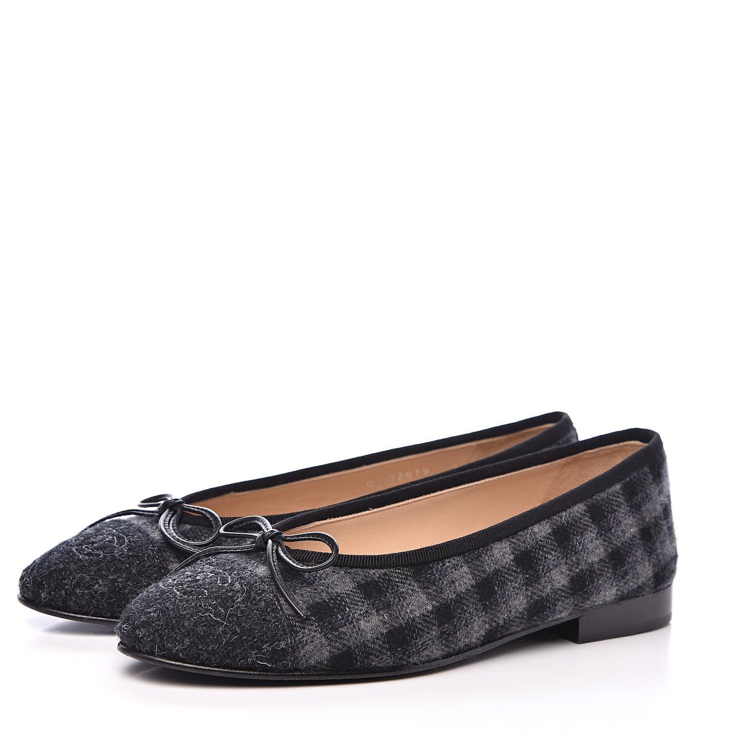 Tweed Cap Toe Ballerina Flats 36 Dark Grey Black