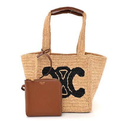 Celine Raffia Calfskin Triomphe Cube Tote Natural Black 3 of 13