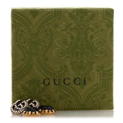 Gucci Metal Crystal Double G Drop Earrings Black Gold 6 of 6