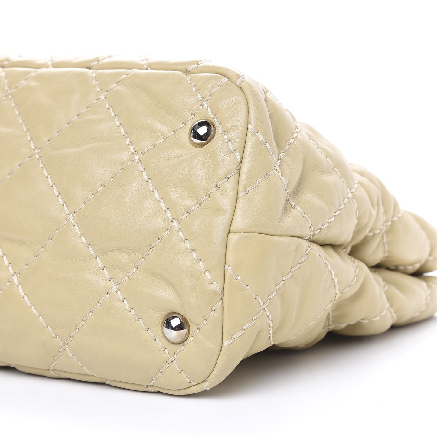 Calfskin Contrast Stitch Tote Beige