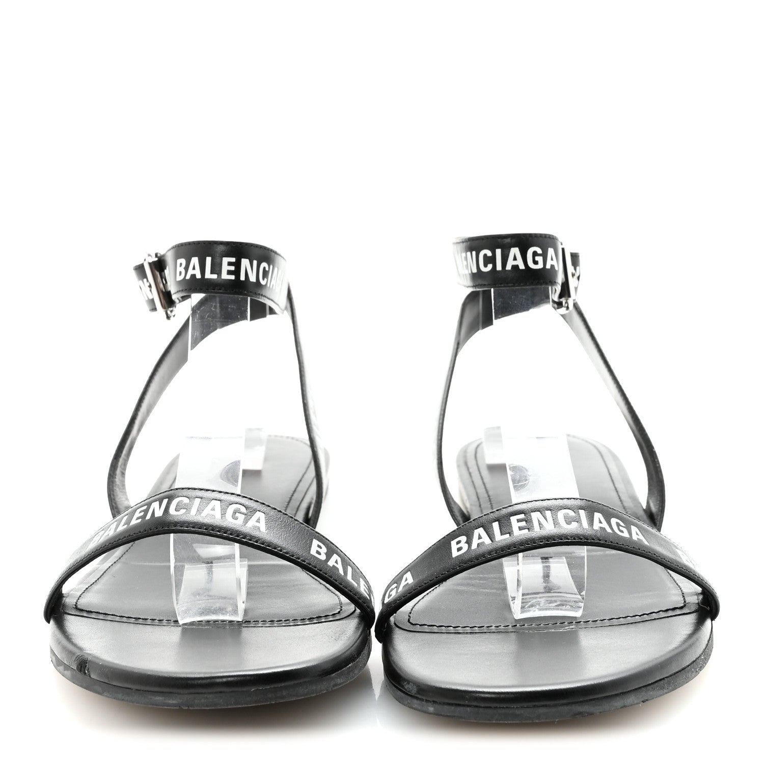 Balenciaga Calfskin Allover Logo Flat Sandals 39.5 Black White 3 of 10