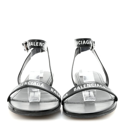 Balenciaga Calfskin Allover Logo Flat Sandals 39.5 Black White 3 of 10