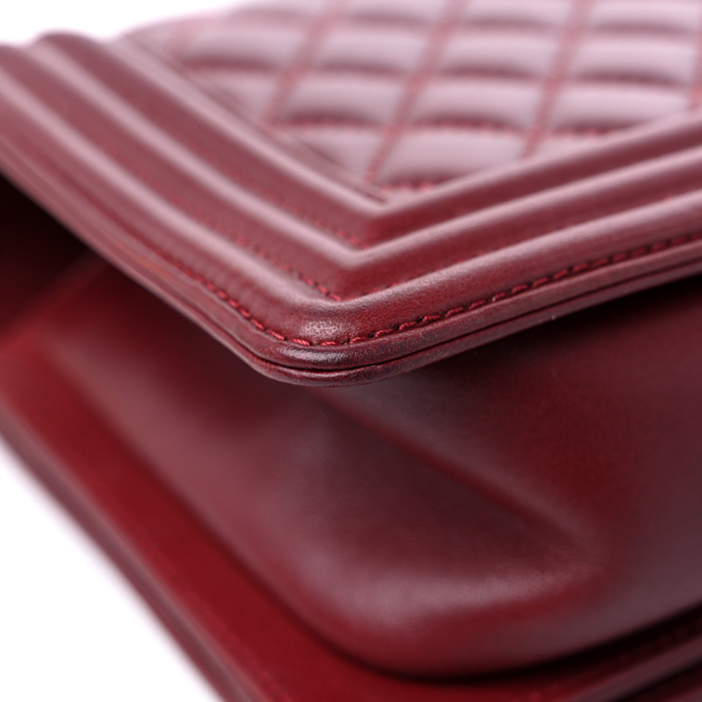 Lambskin Quilted Medium Boy Flap Dark Red