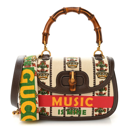 Gucci Canvas Calfskin 100 Centennial Music Medium Bamboo 1947 Top Handle Bag Multicolor 1 of 12