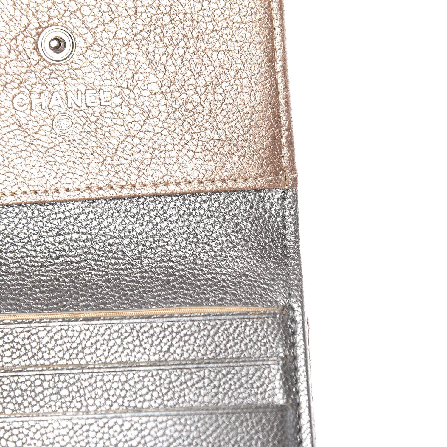 Chanel Metallic Calfskin Diamond Stitched Card Holder Wallet Gold Silver 11 of 19