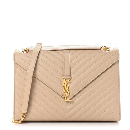 Saint Laurent Grain De Poudre Matelasse Chevron Large Monogram Satchel Nude Powder 1 of 10