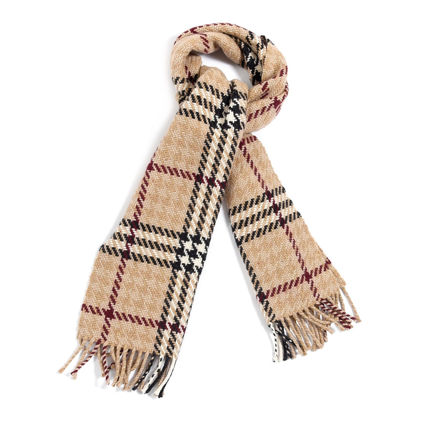 Cashmere Wool Houndstooth Check Fringe Scarf Archive Beige