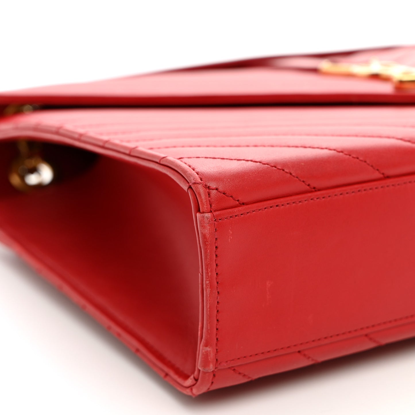 Smooth Calfskin Matelasse Chevron Large Monogram Satchel Lipstick Red