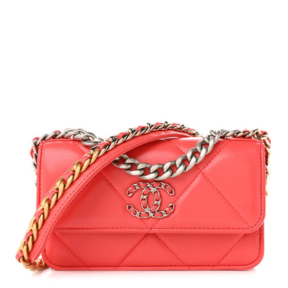 Chanel Lambskin Quilted Chanel 19 Flap Phone Holder With Chain Coral 1 of 10