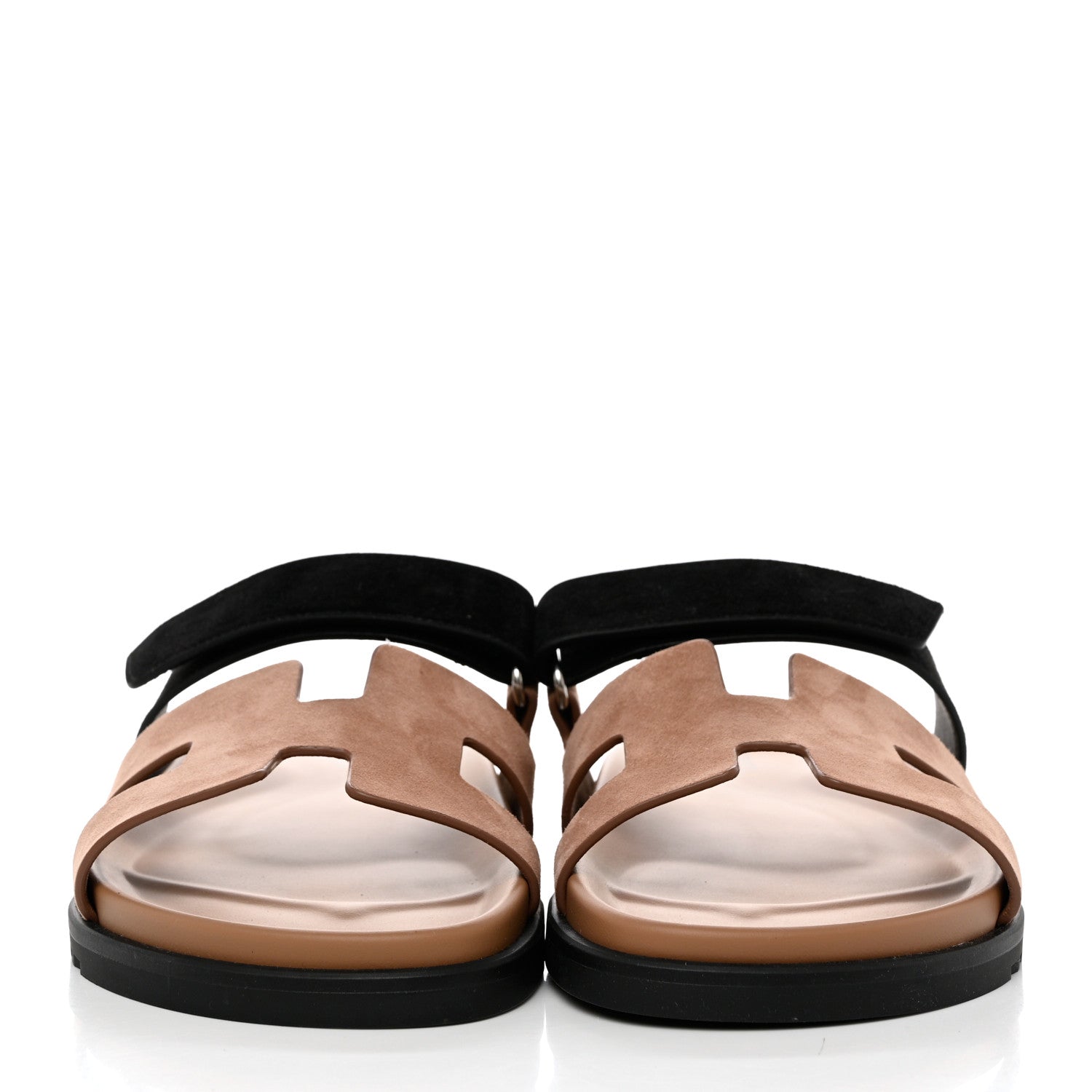 Hermes Suede Goatskin Womens Chypre Sandals 40 Beige Black 2 of 9