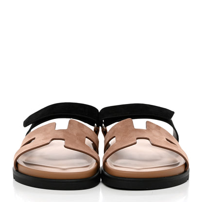 Hermes Suede Goatskin Womens Chypre Sandals 40 Beige Black 2 of 9