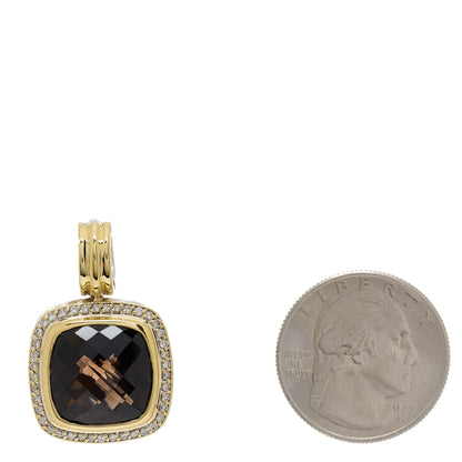 David Yurman Sterling Silver 18K Yellow Gold Diamond Smoky Quartz 14mm Albion Enhancer Pendant 2 of 4