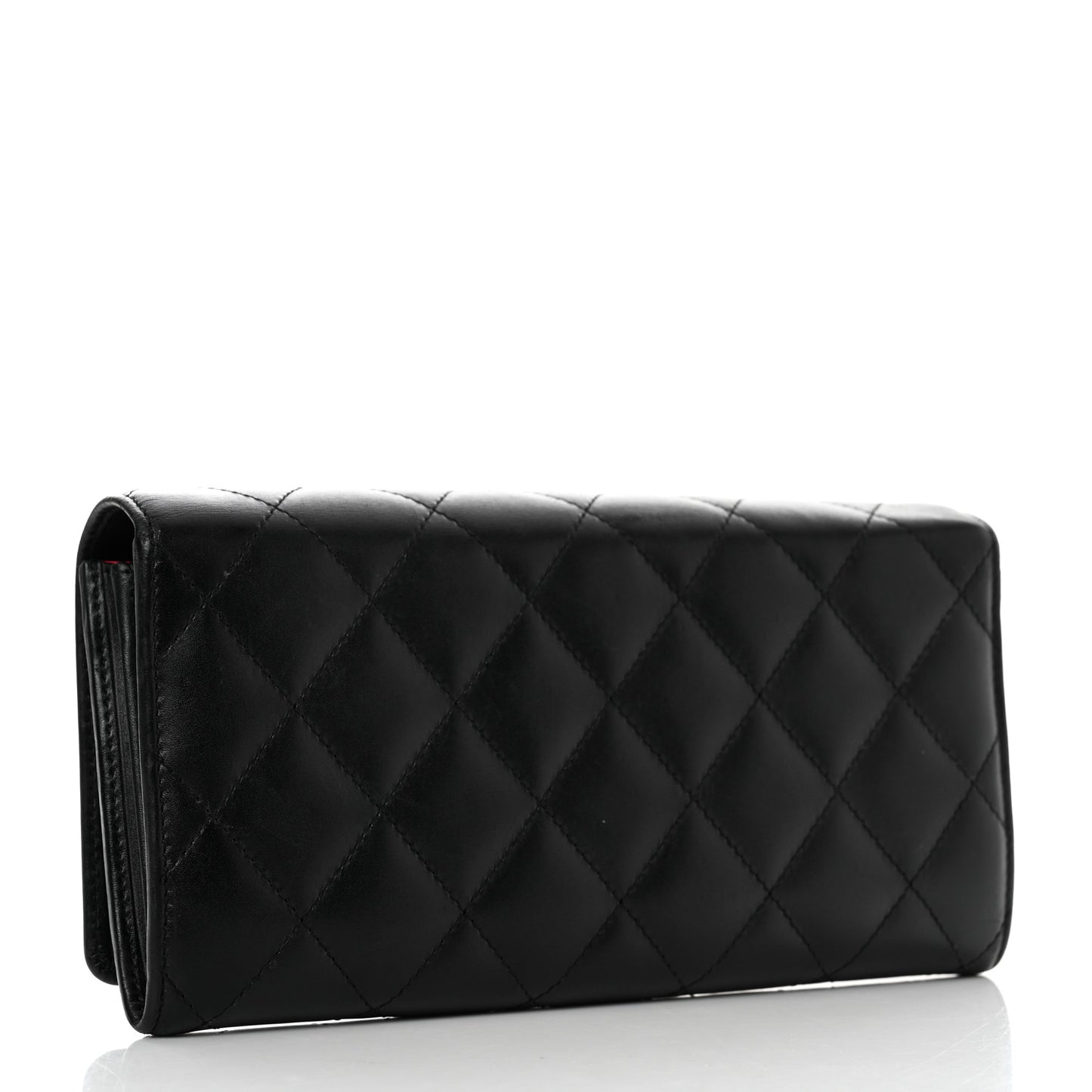 Calfskin Quilted Cambon Gusset Flap Wallet Black