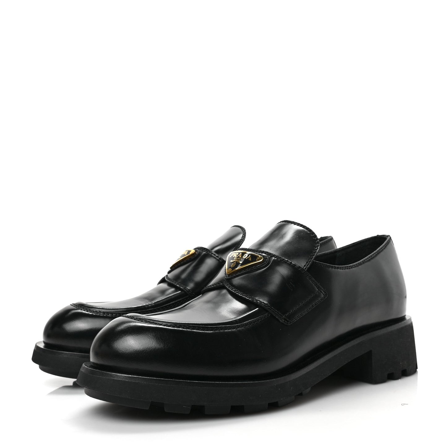 Spazzolato Metal Triangle Logo 50mm Lug Sole Loafers 39 Black