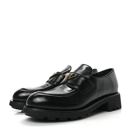 Prada Spazzolato Metal Triangle Logo 50mm Lug Sole Loafers 39 Black 3 of 7