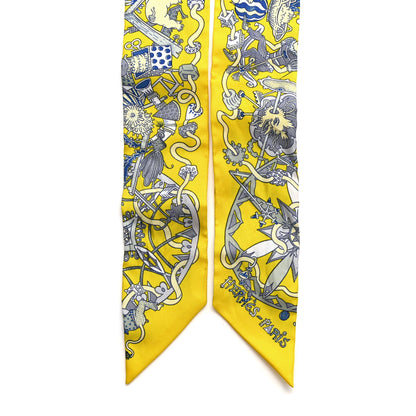 Hermes Silk La Folle Parade Twilly Jaune Vif Bleu Gris 2 of 5