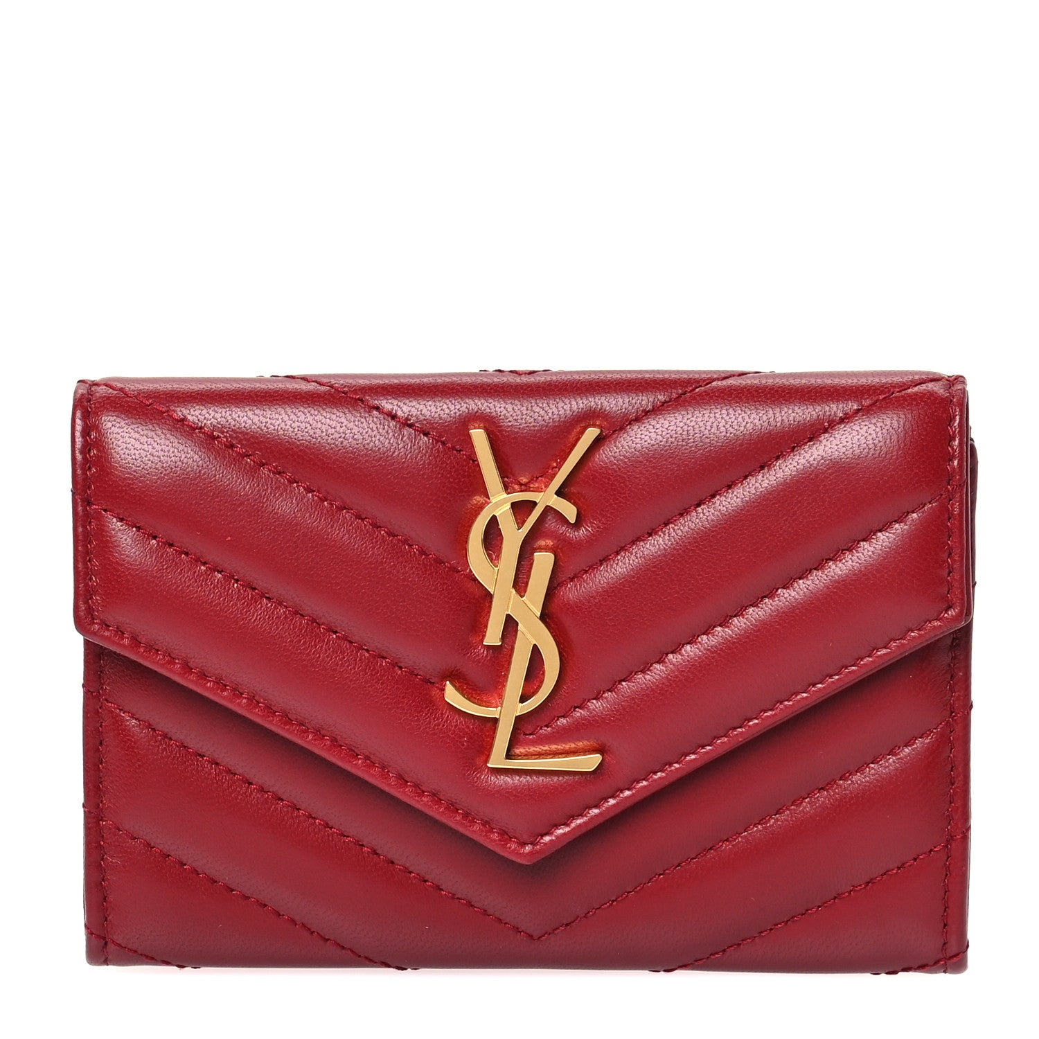 Saint Laurent Nappa Matelasse Chevron Small Monogram Envelope Wallet Opyum rEd 1 of 8