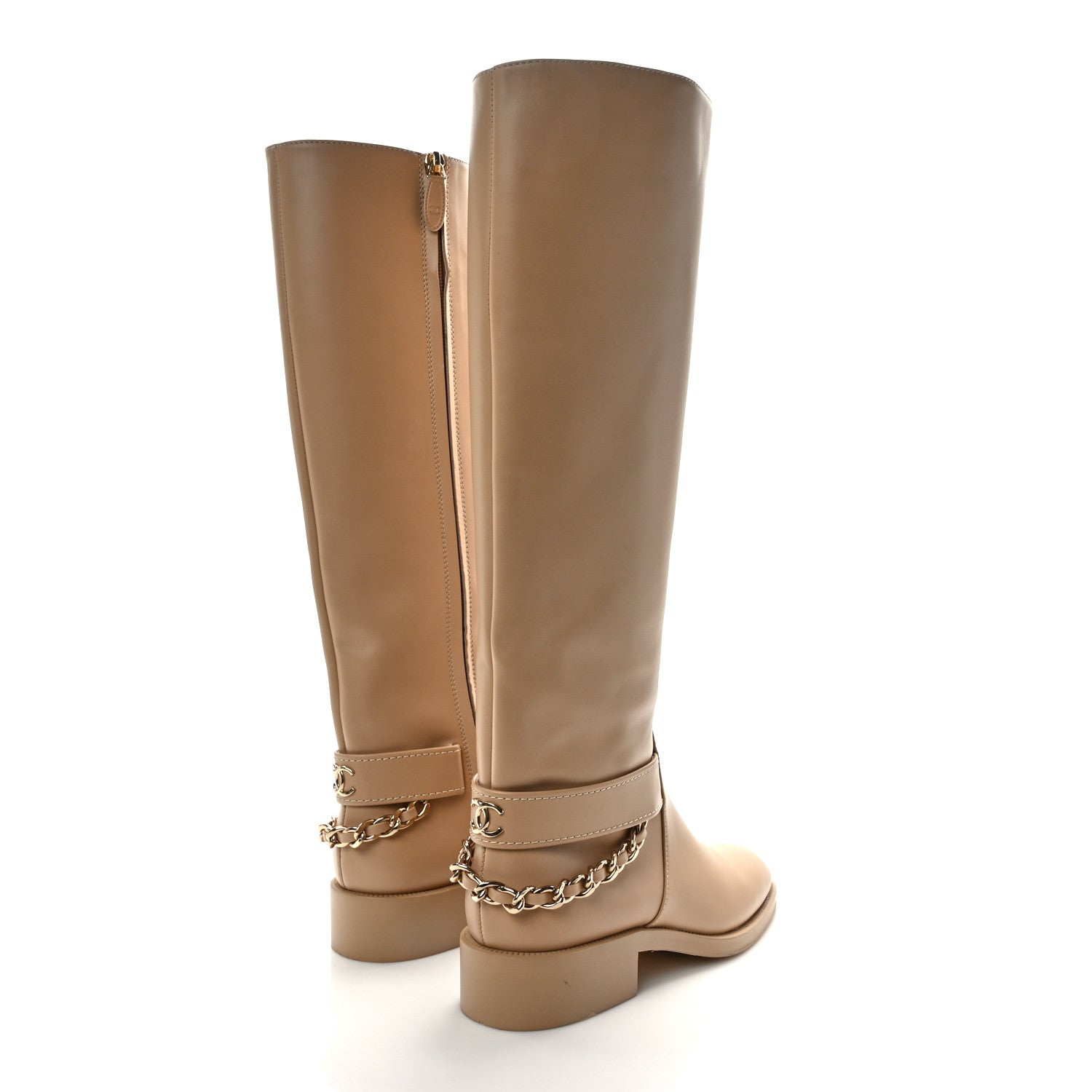 Chanel Calfskin Chain High Boots 37.5 Beige 4 of 13