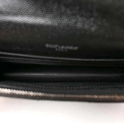 Saint Laurent Grain De Poudre Matelasse Chevron Monogram Envelope Chain Wallet Black 5 of 9