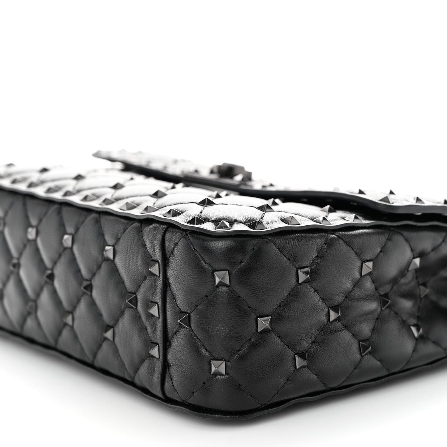 Lambskin Medium Rockstud Spike Shoulder Bag Black